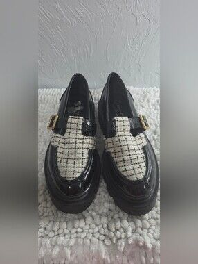 Circus NY by Sam Edelman Loafers Size 8 Black Cream Preppy Mod Chunky Grunge Y2K